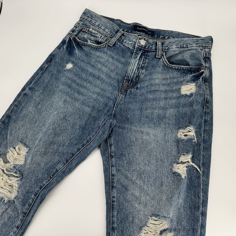 Aeropostale Mens Sz 30x32 Straight Non‎ Stretch Blue Ripped Distressed Denim EUC